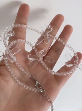 25元包邮朵拉手作透明蝴蝶结芭蕾风少女串珠项链小众百搭锁骨链