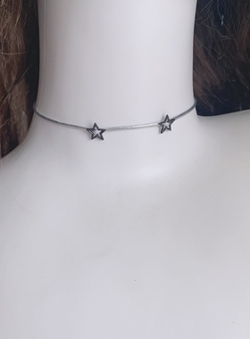 25元包邮星星扣银色chocker千禧y2k五角星双层项圈甜酷叠戴项链女