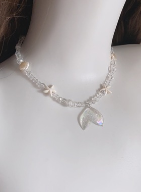 25元包邮朵拉手作海星度假蓝色海岛项链鱼尾项链甜辣串珠贝壳金鱼