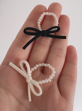 25元包邮朵拉手作蝴蝶结戒指弹力绳小众串珠指环芭蕾风少女配饰