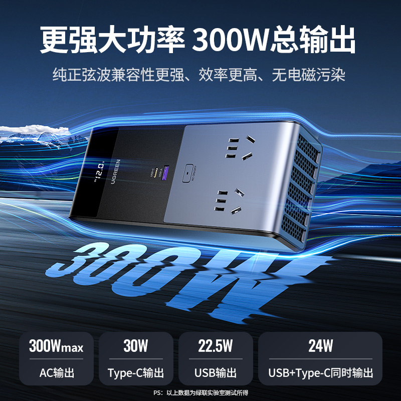 绿联300W汽车载逆变器转换器插头12V转220V电源插座点烟器充电器 - 图1