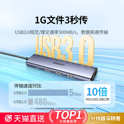 绿联usb拓展坞多接口扩展器插头多口一分二集分线器typec供电hub扩展坞延长线适用电脑笔记本转接头u盘转换器 - 图2