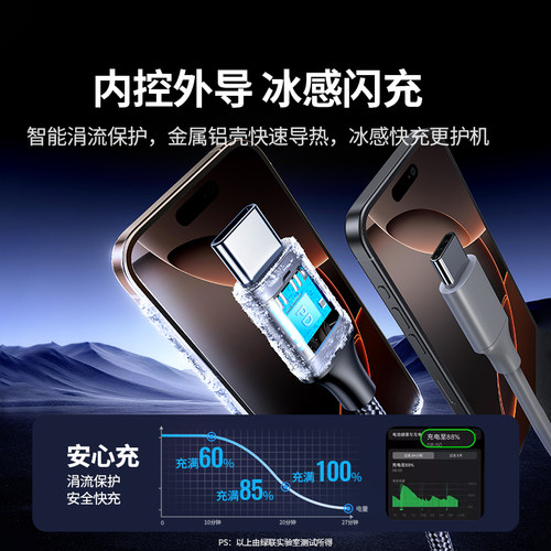 绿联USB转TypeC数据线适用苹果17/16/15iPhone小米oppo三星vivo手机充电线USB-C车载CarPlay线充电宝 - 图1