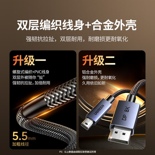绿联minidp转dp线1.4迷你8k高清连接雷电2小转大接口转接头适用苹果笔记本电脑macbook外接大屏显示器240/144 - 图2