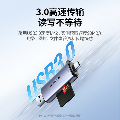 绿联读卡器储存卡sd卡tf卡万能多功能usb30高速内存卡转typec电脑U盘适用于苹果iphone15通用相机手机单反