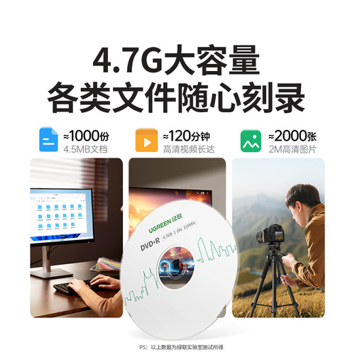 绿联DVD光盘空白刻录CD光盘录音dvd+r光碟片大容量16X档案级4.7G电脑刻碟系统光盘桶装50片10片cd-r车载光盘 - 图0