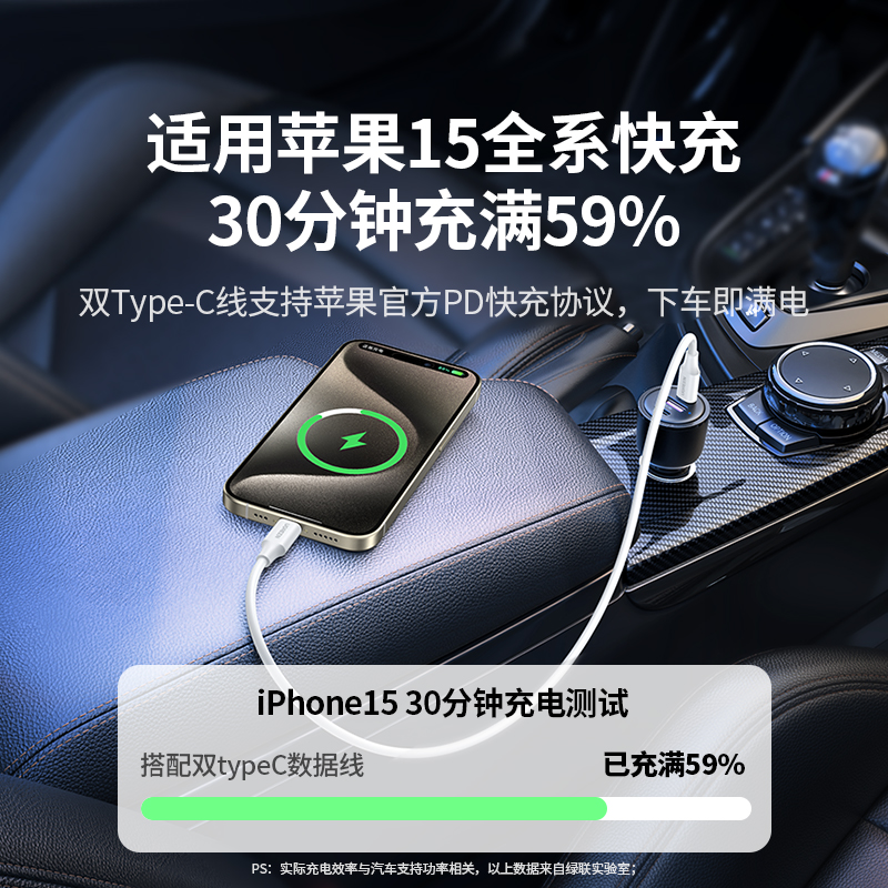 绿联适用苹果15充电线车载carplay数据线iphone15promax充电器线安卓手机toc口快充转接专用usb转typec车充线 - 图1