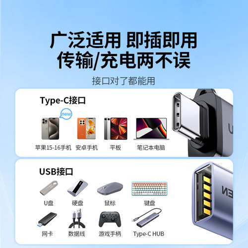 绿联usb转typec接口otg转接头手机U盘转换器适用苹果17iphone16/15充电读卡器电脑平板车载优盘数据线c转usb-图2