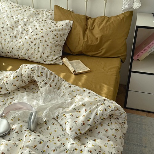 梨梦 ins复古纯棉双层碎花四件套全棉床单被套床笠宿舍床上用品 - 图2