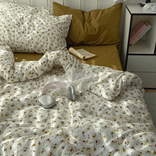 梨梦 ins复古纯棉双层碎花四件套全棉床单被套床笠宿舍床上用品 - 图3