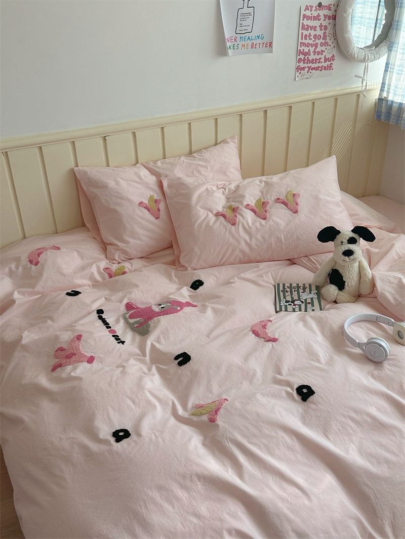 梦梨 香蕉猫咪 可爱纯棉水洗棉四件套全棉床单被套宿舍床上用品