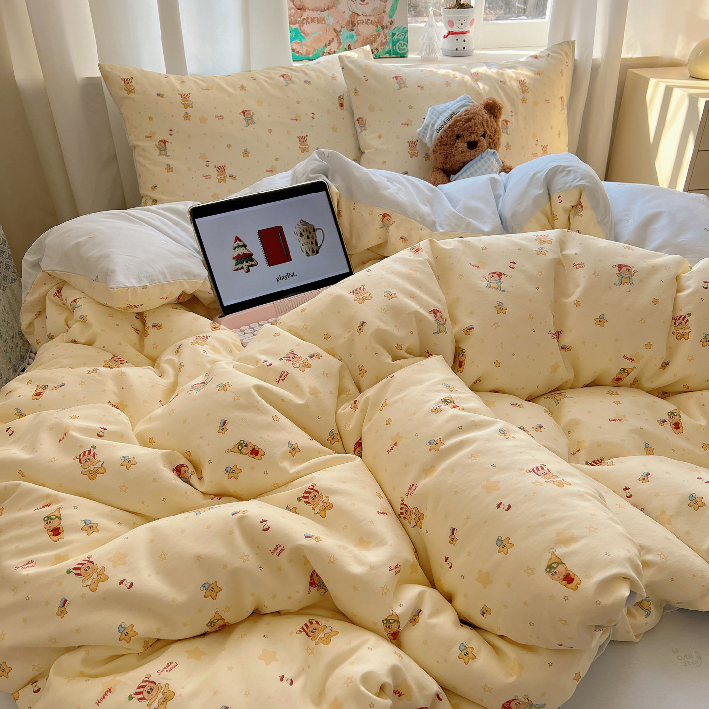 梨梦 魔法星星仔 可爱纯棉四件套全棉床单被套床笠款宿舍床上用品,淘宝优惠券,粉丝福利购,淘宝优惠卷