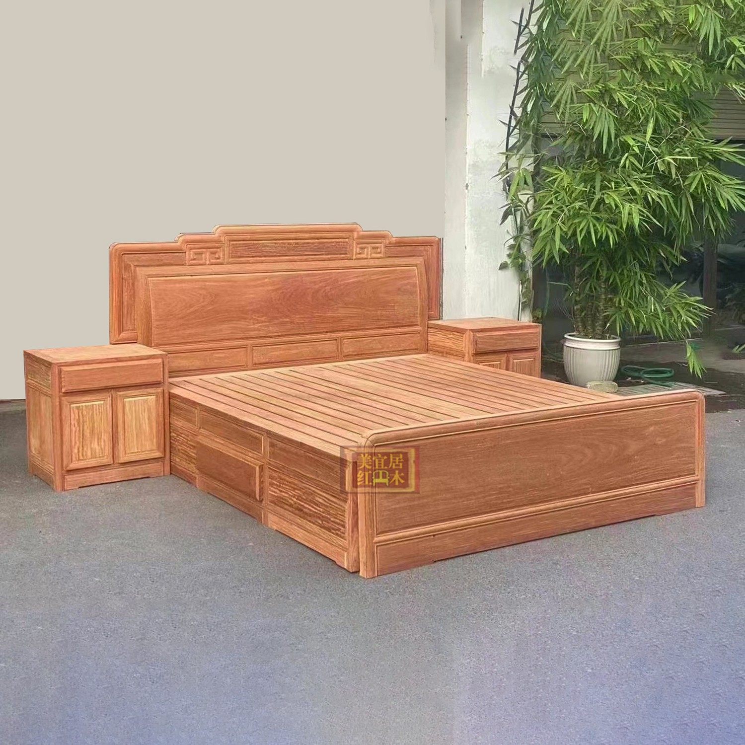 红木家具 缅甸花梨中式1.8米双人红木床 大果紫檀国色天香原木床,淘宝优惠券,粉丝福利购,淘宝优惠卷