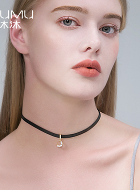 月亮吊坠颈链女复古冷淡风黑色颈带choker2021新款潮个性简约项圈
