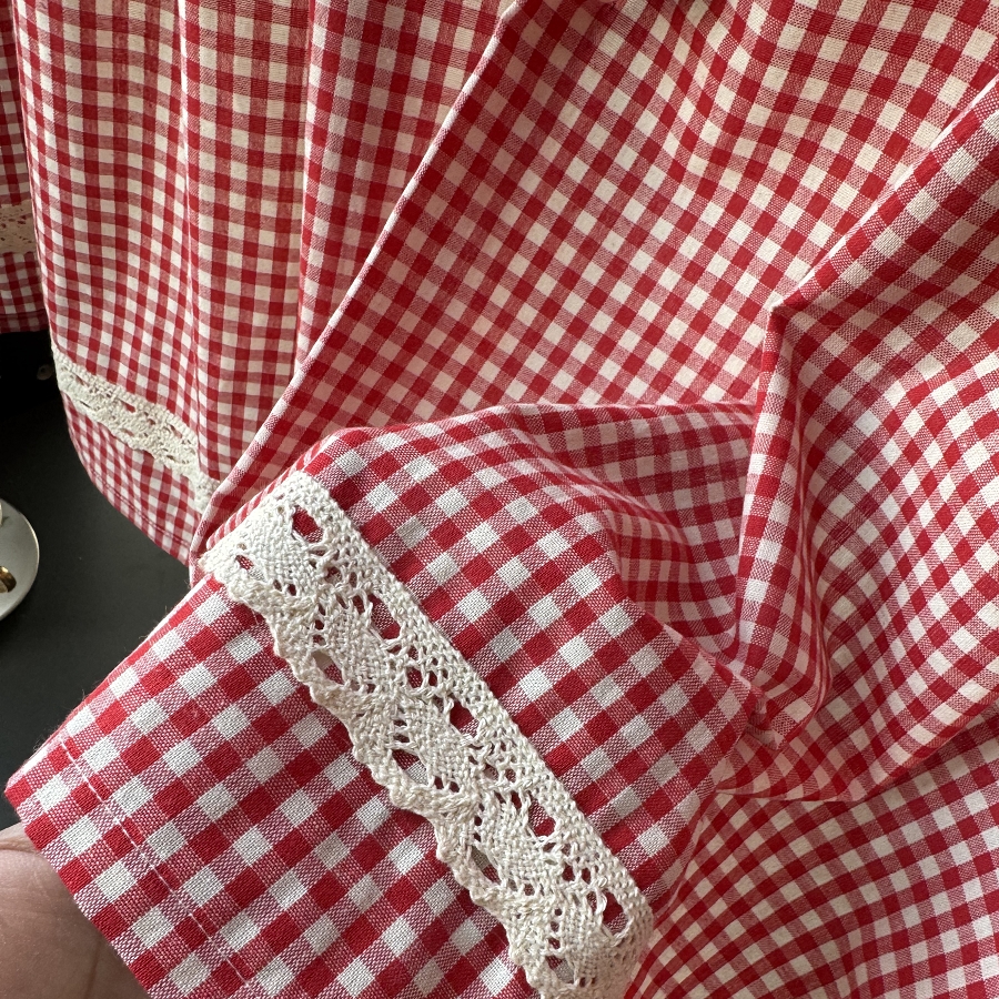 红色小格子半帘窗帘门帘美式乡村穿杆半截小窗帘咖啡帘柜帘遮挡帘 - 图1