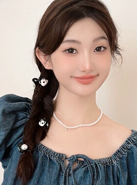 可爱熊猫发夹公主头碎发小抓夹后脑勺半扎发鲨鱼夹卡通小夹子发饰