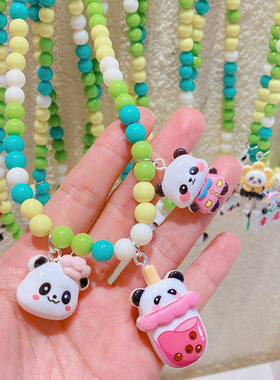 熊猫乐园绿色系渐变糖果串珠儿童项链可爱卡通卫衣挂链
