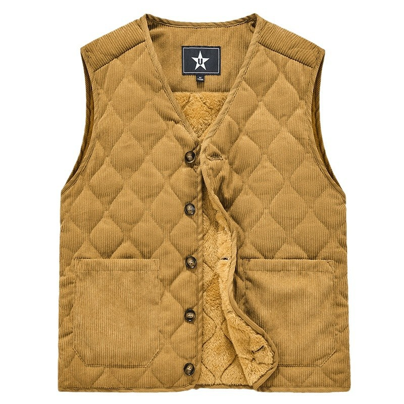 秋冬季男士加绒保暖马甲新款菱形格棉衣坎肩背心工装灯芯绒复古装,淘宝优惠券,粉丝福利购,淘宝优惠卷