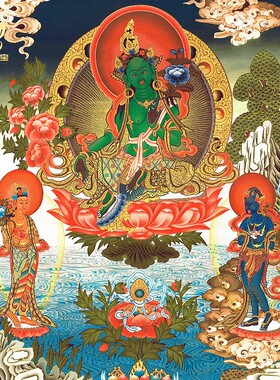S119绿度母唐卡画像西藏
