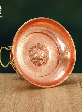 藏式红铜高脚果盘手工锤纹