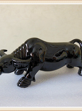 新中式唐三彩纯黑色水牛陶瓷摆件客厅旺财