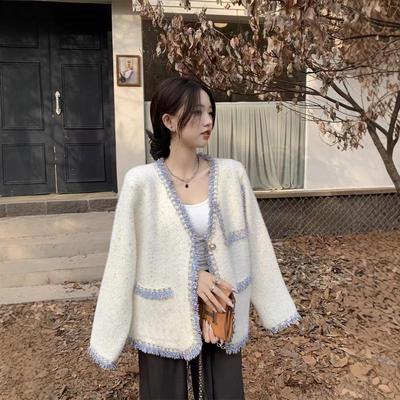J灰色毛衣开衫外套女秋冬新款外搭宽松慵懒风V领针织衫高级感上衣