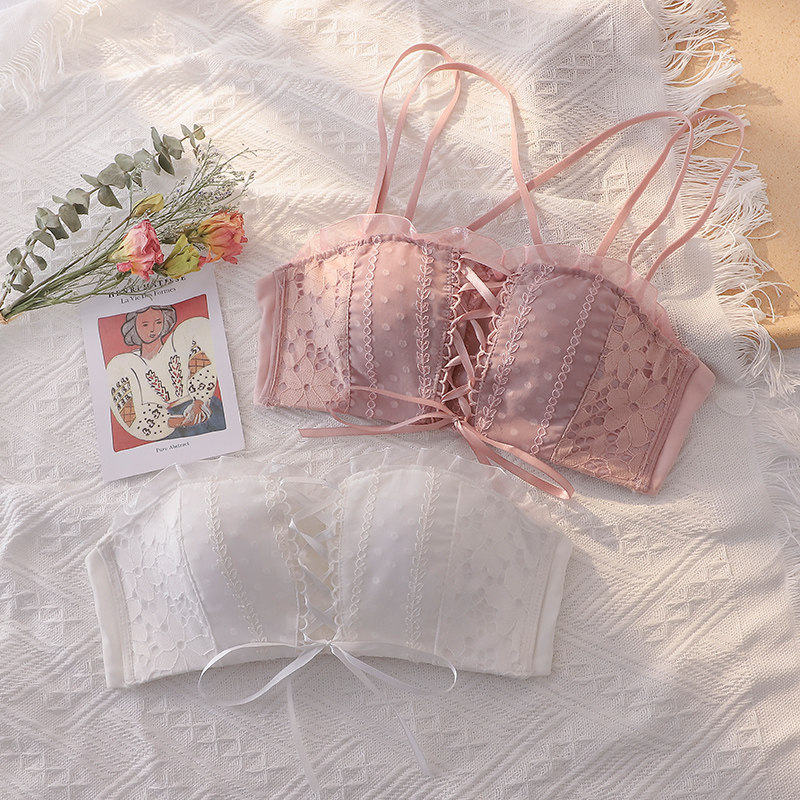 肩带无钢圈聚拢小胸夏季白色抹胸 嫦香诗文胸