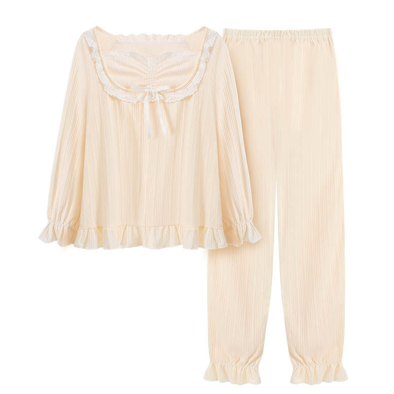 春秋季2021年新款宽松长袖纯棉睡衣 嫦香诗睡衣/家居服套装