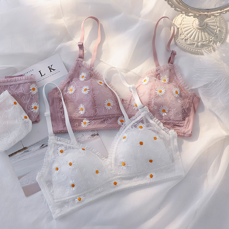 白色夏季无钢圈聚拢小胸透气文胸 嫦香诗文胸