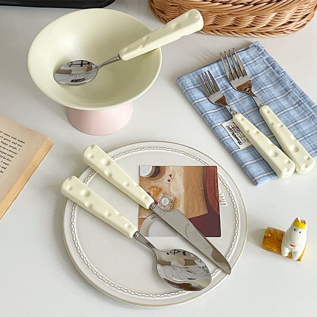 Cheese ceramic handle knife and fork spoon set