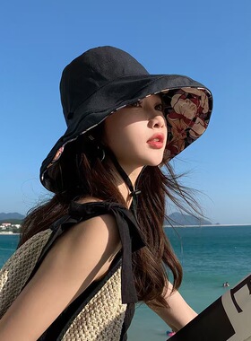 夏季韩版潮防晒大檐帽子女遮阳帽春秋百搭日系双面盆帽