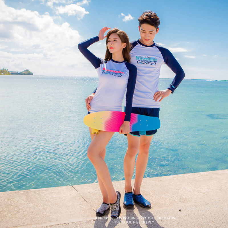 夏季分体防晒长袖潜水显瘦遮肉泳衣平角五分泳裤情侣装泳衣男女,淘宝优惠券,粉丝福利购,淘宝优惠卷