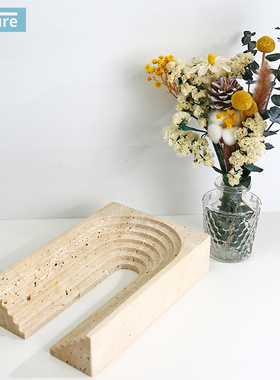 ins风现代天然洞石大理石拱门摆件酒店公寓样板间装饰品拍摄道具