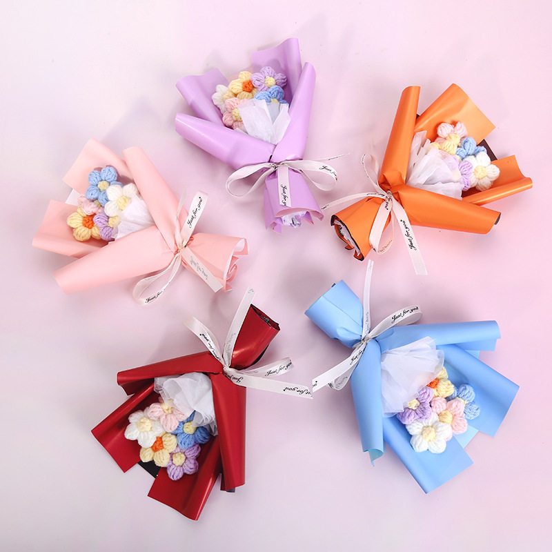 三八妇女节礼物创意针织花泡芙花小花束毛线花束节日装饰小礼品