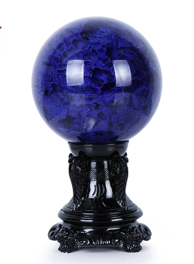 蓝色水晶球摆件天然原石熔炼招财C可旋转客厅办公室桌家居饰品礼