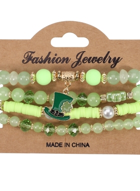 波西米亚手链春绿色新品幸运草四叶草花朵甜美多层手链女民族风