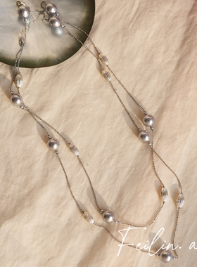 《颈间星河》灰色长款世家珍珠毛衣链2025新款项链满天星颈链女士