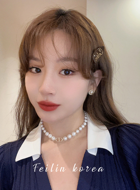 轻奢CD字母施家珍珠项链锁骨链