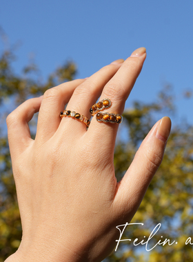 《时光织造》2025新款虎眼石指环食指可调节叠戴轻奢戒指小众设计