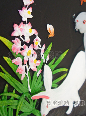 迎春生肖兔摆设活性炭雕工艺品