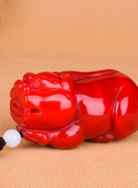 天然新疆和田玉红玉貔貅手把件