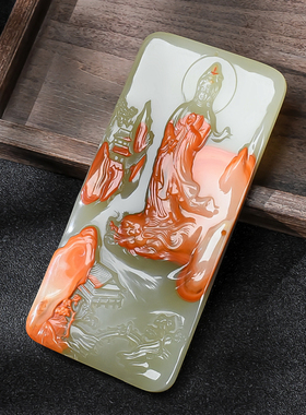 天然新疆和田玉观音挂件手把件