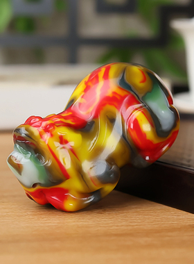 天然和田玉彩玉貔貅手把件