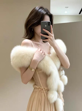 千金九尾狐围巾女款2026新款奢感100%狐狸毛真毛皮草围脖披肩围巾