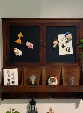 磁性黑板实木电表箱遮挡柜 带挂钩置物架 可开合电表箱