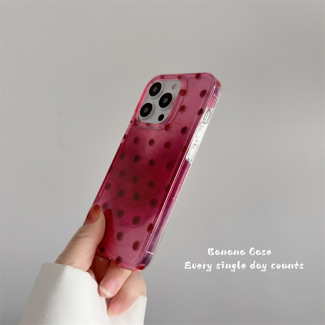 Korean ins niche raspberry red polka dot smudged hard shell