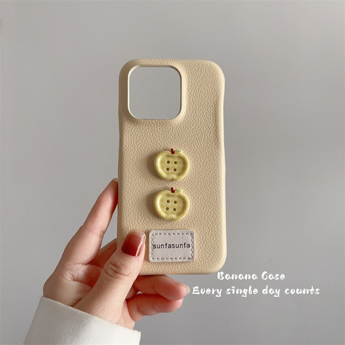 韩国ins小众趣味立体格纹纽扣半包皮质适用16promax苹果16pro手机壳iphone15新款14promax简约13/12pro保护套 - 图1