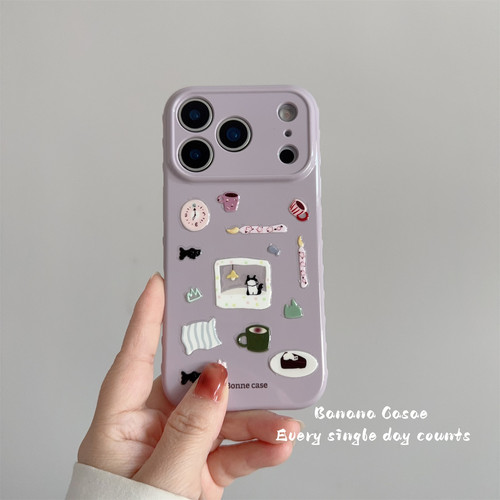 BananaCase韩国ins芋泥紫DIY可卡通贴纸适用16promax苹果17pro手机壳iPhone15爱心边框14pro新款13防摔保护套 - 图3