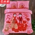 Tình yêu bông dày Shangni hoạt hình đám cưới chà nhám bốn mảnh bông hồng đôi tấm chăn trải giường đôi - Bộ đồ giường bốn mảnh