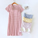 ຊຸດກະໂປ່ງແຂນສັ້ນ Modal summer striped padded nightgown